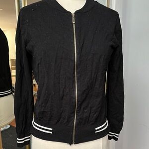 My Michelle Black Bomber Jacket with Silver Zipper and Striped Cuffs